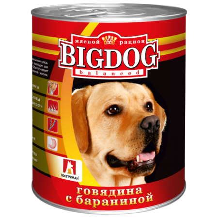 Мясные консервы для собак Зоогурман BigDog "Говядина с Барашком" - 9шт по 850г