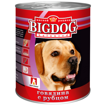 Мясные консервы для собак Зоогурман BigDog "Говядина c Рубцом" - 9шт по 850г